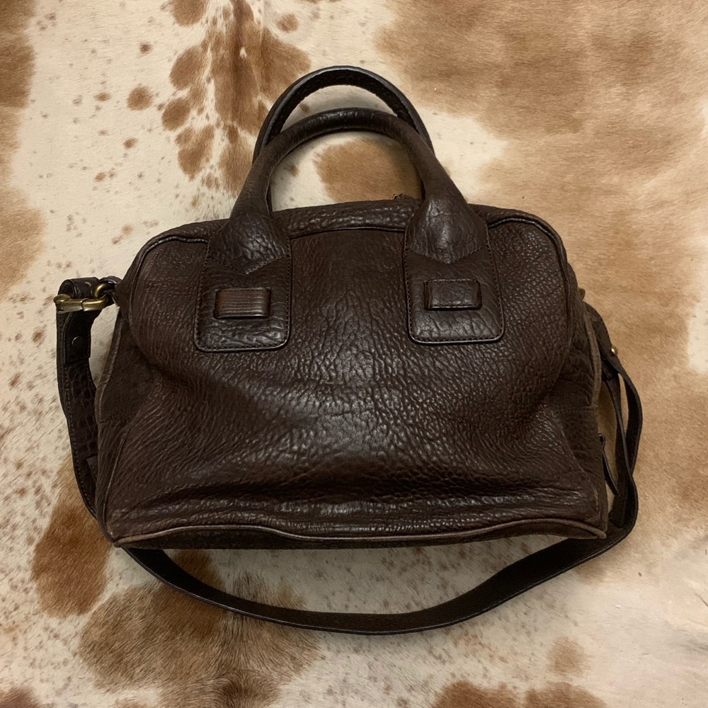 Helianthus brown pebbled genuine leather bag